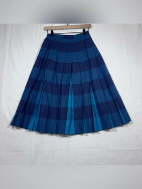 Vtg Personal Womens Pleated Wool Midi Plaid Skirt Size 6 Blue Academia Preppy